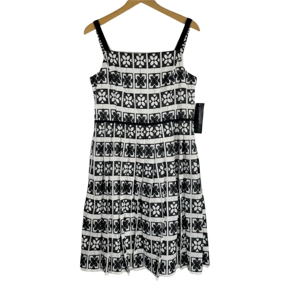 Jones New York Dress Black White Floral Lined Pockets Womens Size‎ 8 NWT NEW